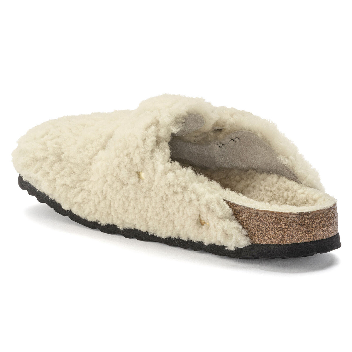 Birkenstock Boston Big Buckle Teddy Eggshell בירקנשטוק בוסטון אבזם פרווה נשים שמנת