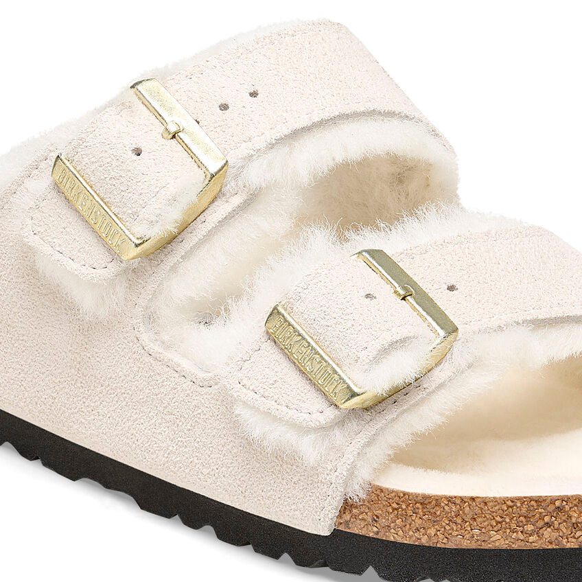 Birkenstock Arizona Shearling Antique White בירקנשטוק כפכפי נשים אריזונה עם פרווה