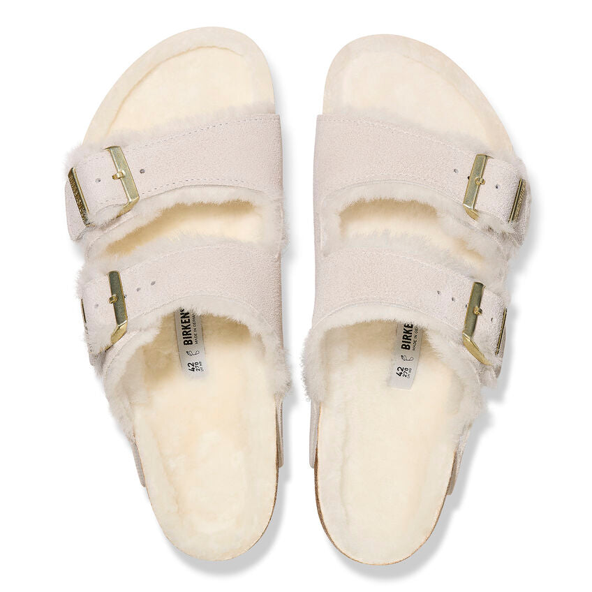 Birkenstock Arizona Shearling Antique White בירקנשטוק כפכפי נשים אריזונה עם פרווה