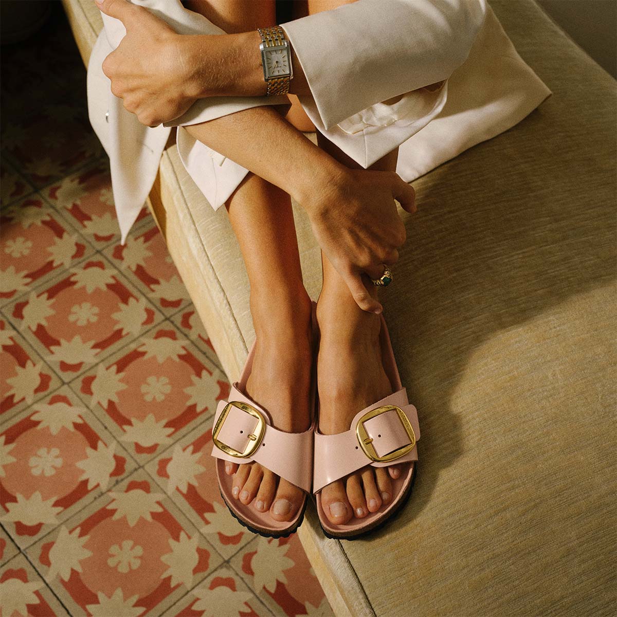 Birkenstock Madrid Big Buckle High Shine New Beige כפכפי בירקנשטוק מדריד אבזם בז