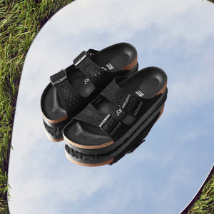 Birkenstock Arizona PAP French Piping Flex Platform Black כפכפי נשים שחור