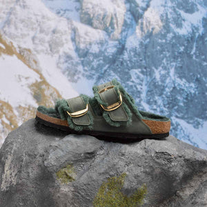 Birkenstock Arizona BB Shearling Thyme בירקנשטוק כפכפי נשים אריזונה אבזם גדול עם פרווה