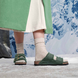 Birkenstock Arizona BB Shearling Thyme בירקנשטוק כפכפי נשים אריזונה אבזם גדול עם פרווה