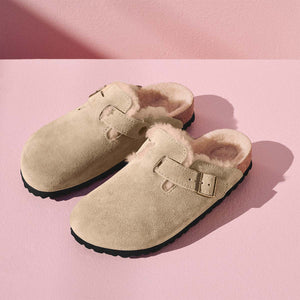 Birkenstock Boston Shearling Taupe כפכפי בוסטון פרווה טיופ לנשים