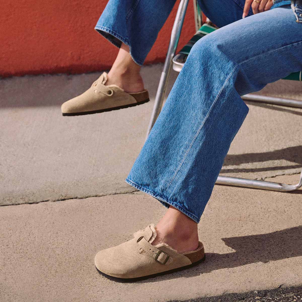 Birkenstock Boston Shearling Taupe כפכפי בוסטון פרווה טיופ לנשים