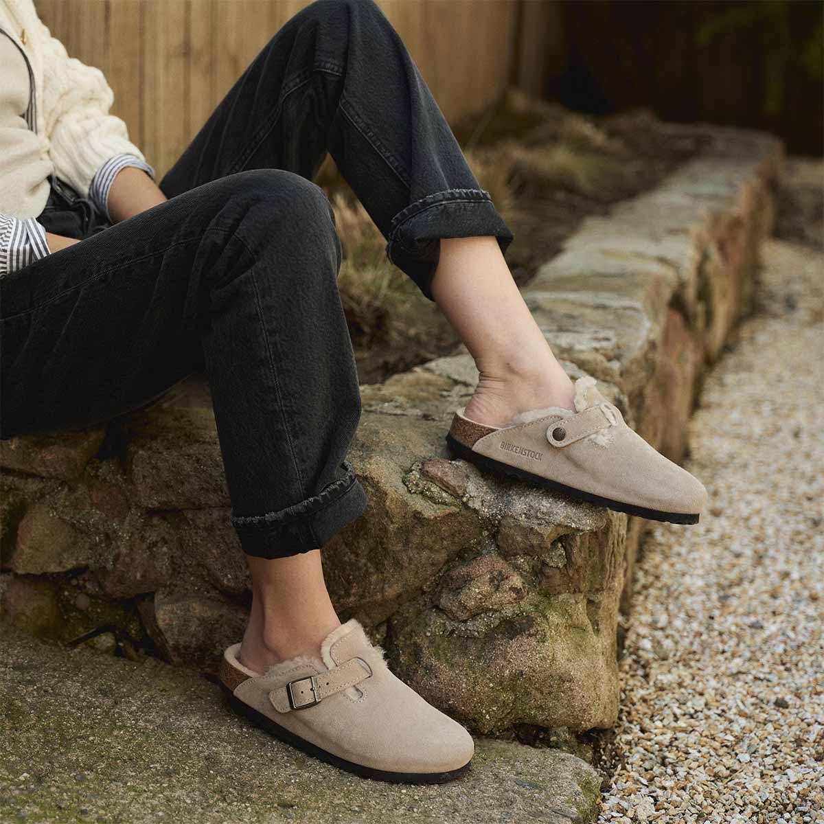 Birkenstock Boston Shearling Taupe כפכפי בוסטון פרווה טיופ לנשים