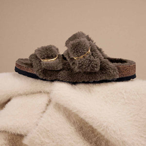 Birkenstock Arizona Big Buckle Teddy Concr Gray כפכפי נשים בירקנשטוק