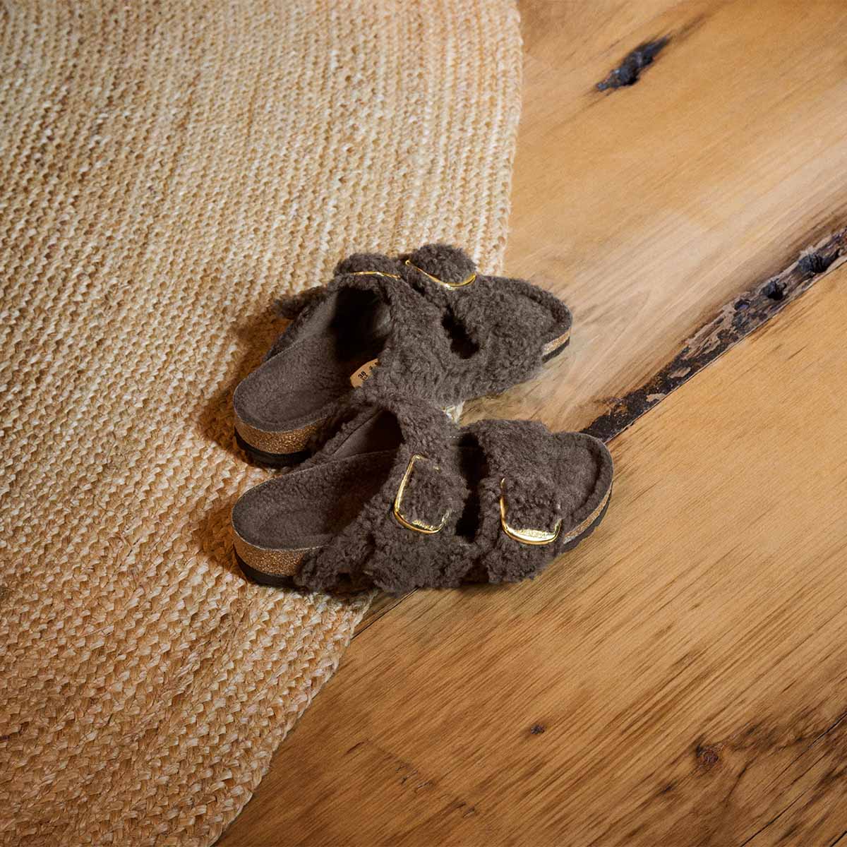 Birkenstock Arizona Big Buckle Teddy Concr Gray כפכפי נשים בירקנשטוק