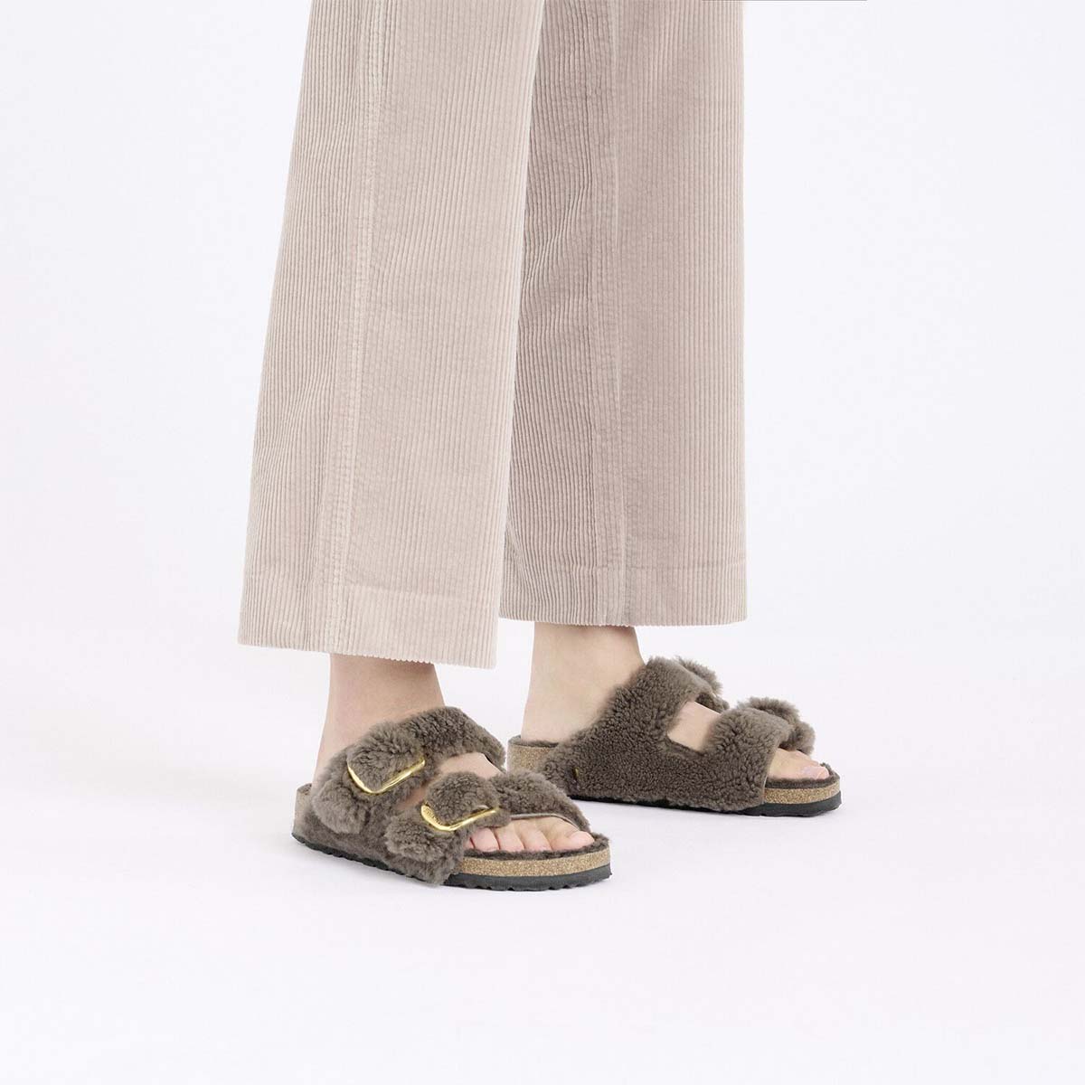 Birkenstock Arizona Big Buckle Teddy Concr Gray כפכפי נשים בירקנשטוק