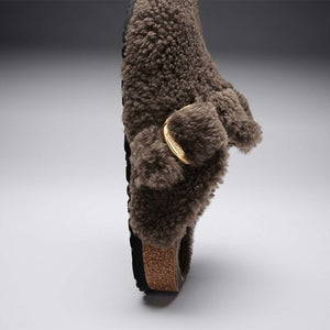 Birkenstock Boston Big Buckle Teddy Concr Gray כפכפי בוסטון בירקנשטוק לנשים