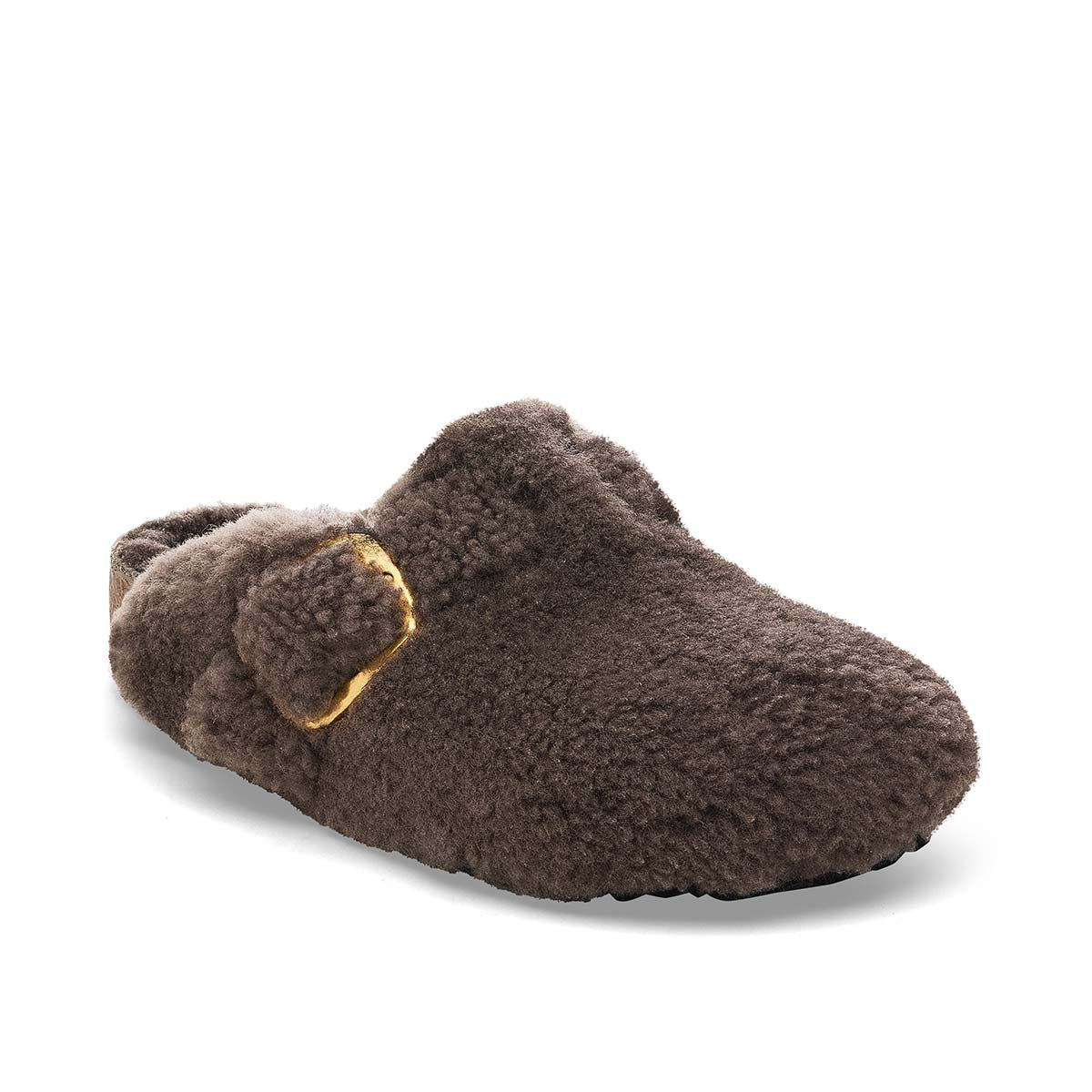 Birkenstock Boston Big Buckle Teddy Concr Gray כפכפי בוסטון בירקנשטוק לנשים