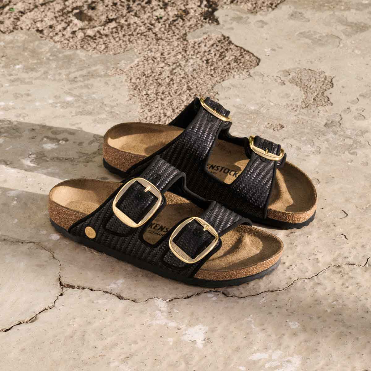 Birkenstock Arizona Big Buckle Raffia Black כפכפי נשים בירקנשטוק אריזונה אבזם ראפיה שחור