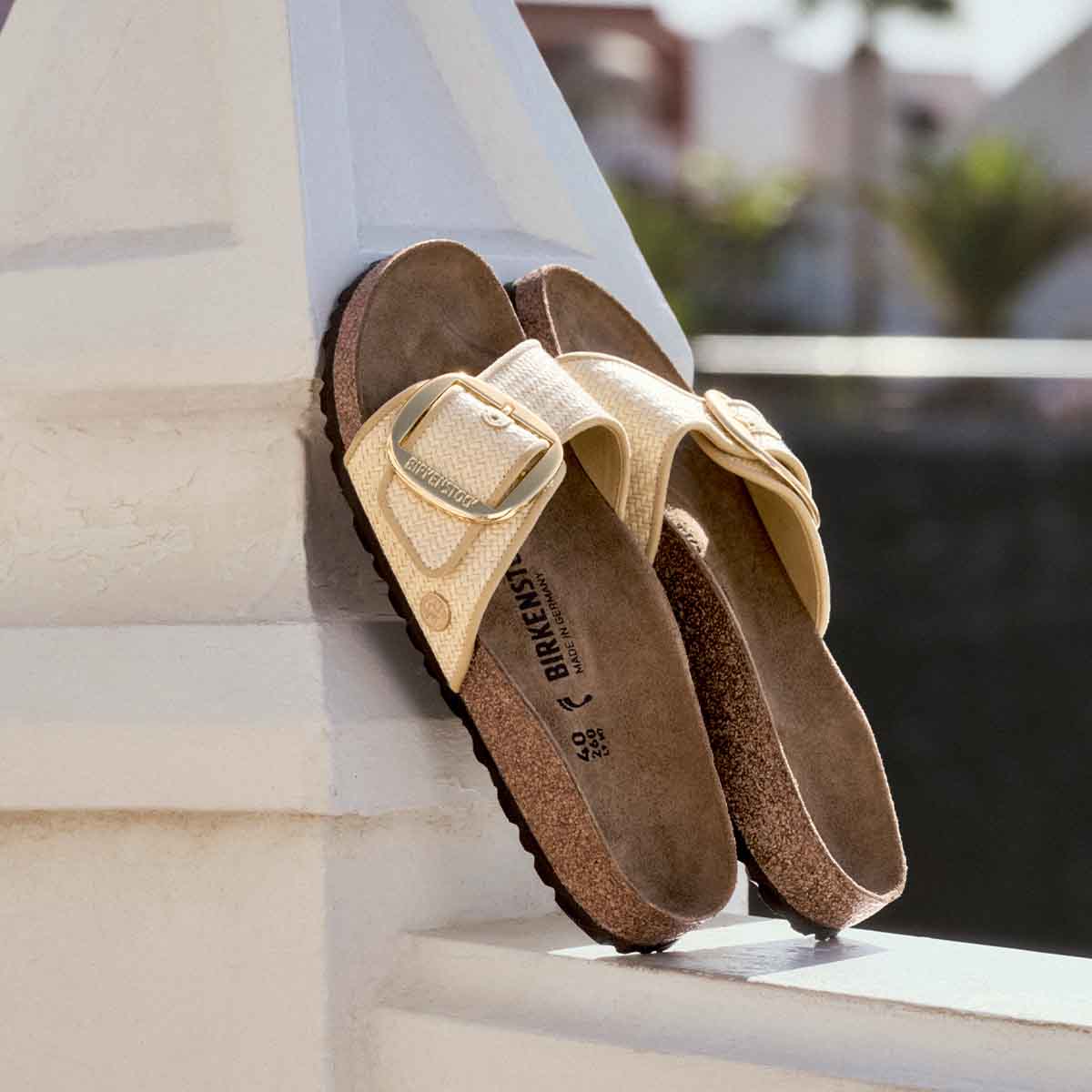 Birkenstock Madrid Big Buckle Raffia Naturale כפכפי בירקנשטוק מדריד לנשים