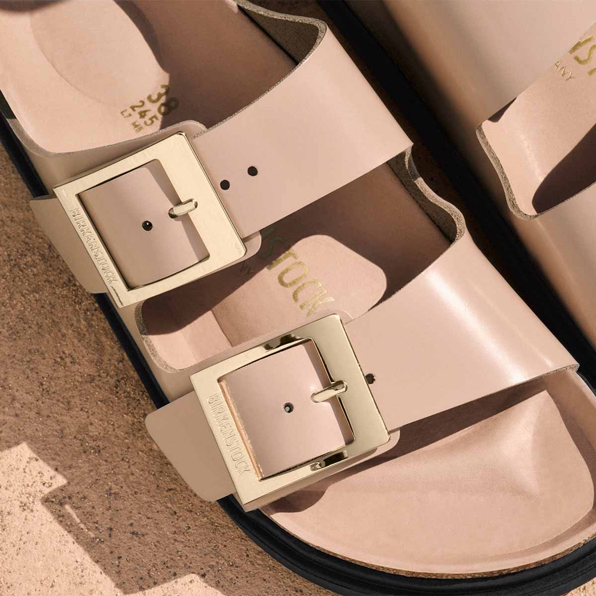 Birkenstock Arizona Droplet Buckle High-Shine New Beige כפכפי בירקנשטוק אריזונה דרופלט אבזם