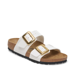 Birkenstock Sydney Cushion Buckle Patent White כפכפי בירקנשטוק לנשים סידני אבזם לבן לק