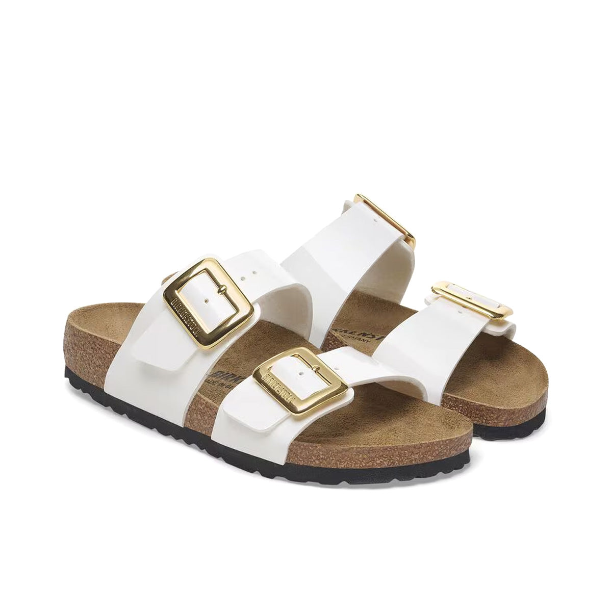 Birkenstock Sydney Cushion Buckle Patent White כפכפי בירקנשטוק לנשים סידני אבזם לבן לק