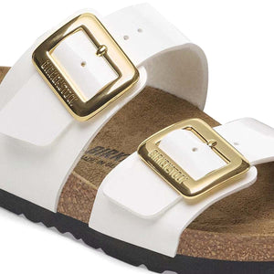Birkenstock Sydney Cushion Buckle Patent White כפכפי בירקנשטוק לנשים סידני אבזם לבן לק