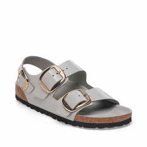Birkenstock Milano Big Buckle High-Shine Stone Coin סנדלי בירקנשטוק מילאנו אבזם אפור