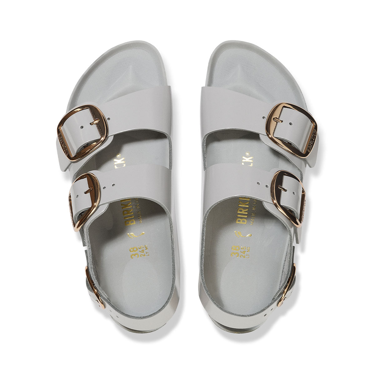 Birkenstock Milano Big Buckle High-Shine Stone Coin סנדלי בירקנשטוק מילאנו אבזם אפור