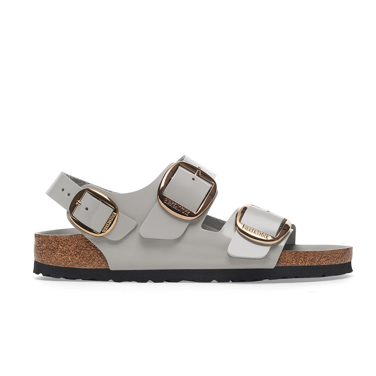 Birkenstock Milano Big Buckle High-Shine Stone Coin סנדלי בירקנשטוק מילאנו אבזם אפור