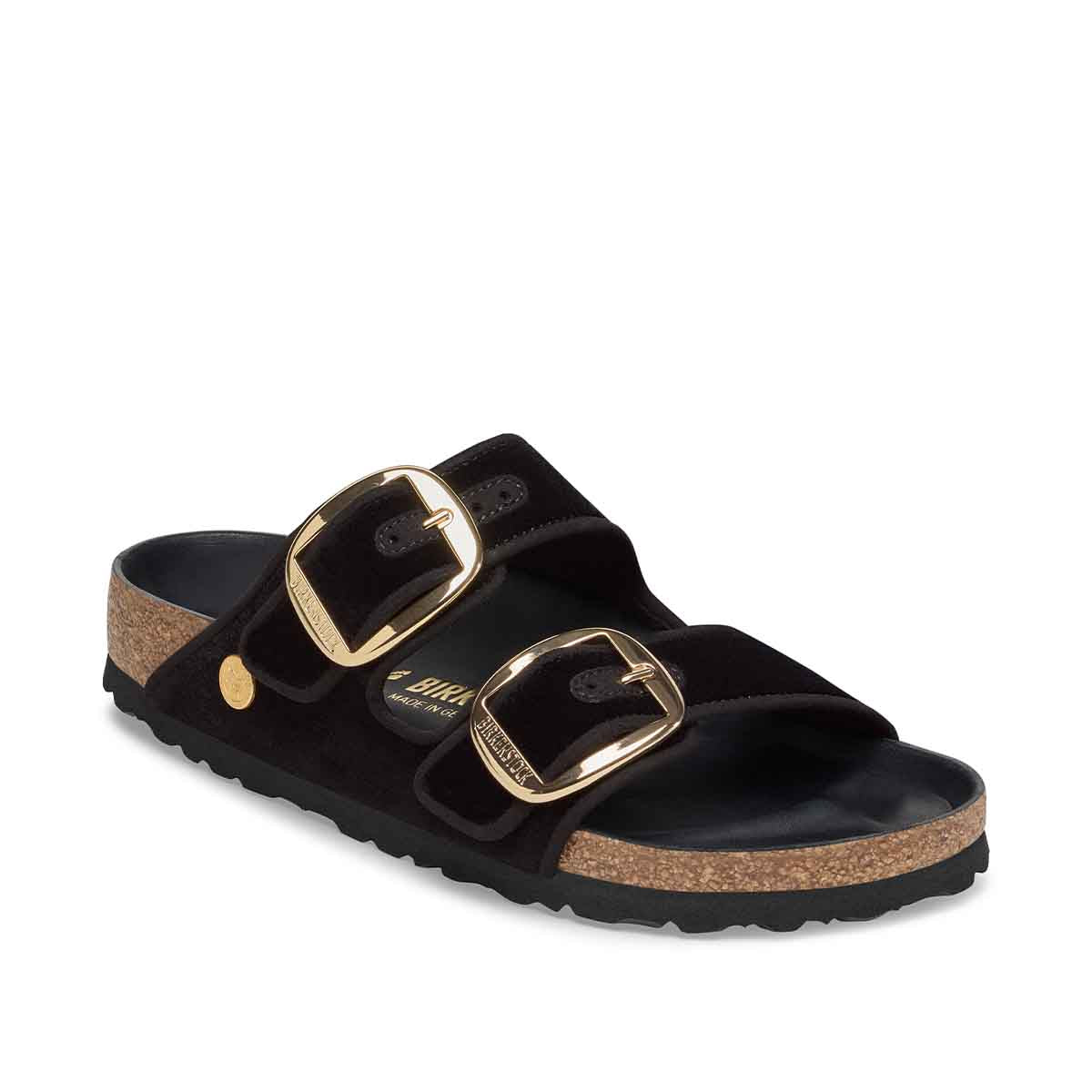Birkenstock Arizona Big Buckle Piping Rivet Logo Black Velvet כפכפי בירקנשטוק אריזונה לנשים