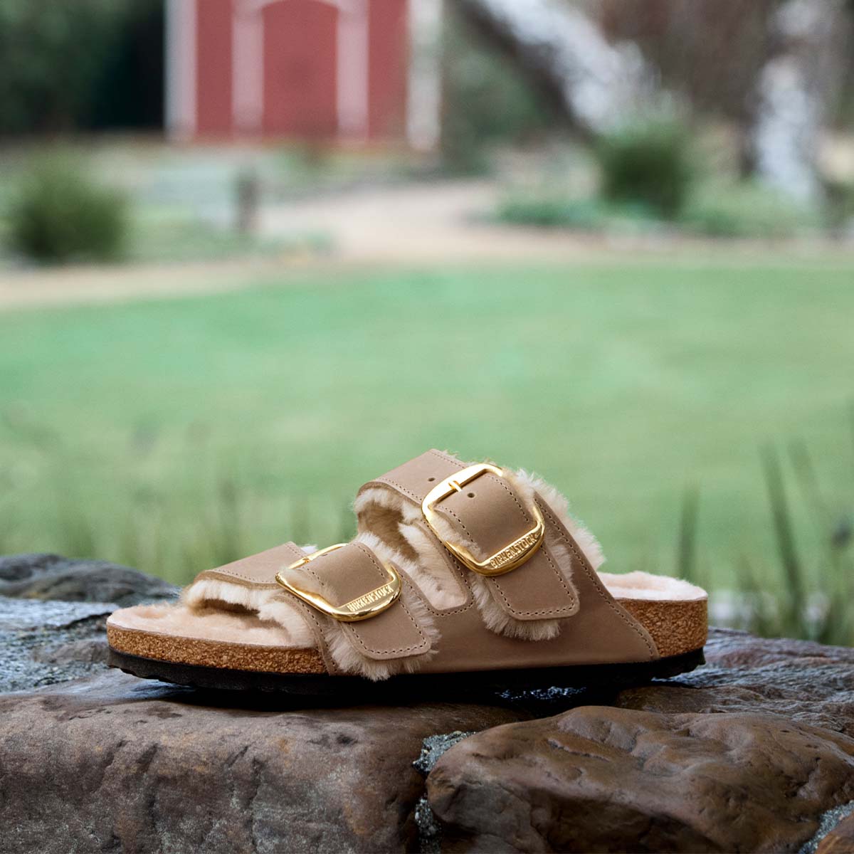 Birkenstock Arizona Big Buckle Shearling Tabacco Brown כפכפי בירקנשטוק אריזונה אבזם גדול שרלינג חום טבק