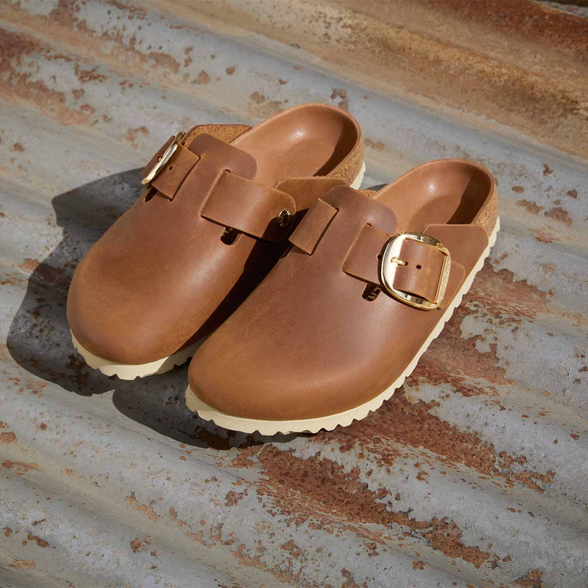 Birkenstock Boston Big Buckle Cognac כפכפי בירקנשטוק לנשים בוסטון אבזם גדול קוניאק