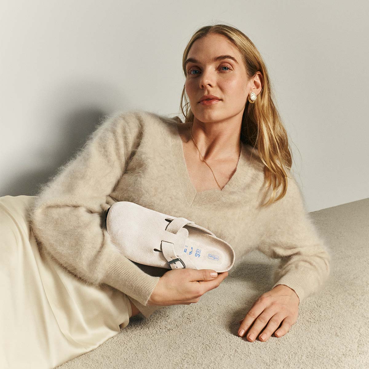 Birkenstock Boston BS Oyster Tonal Fb Unisex כפכפי בירקנשטוק בוסטון אויסטר