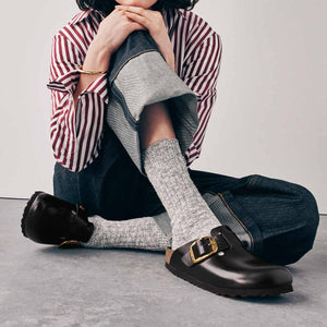 Birkenstock Boston Big Buckle Black Amalfi כפכפי בוסטון אבזם גדול שחור אמלפי לנשים