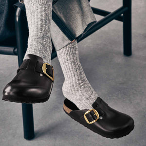 Birkenstock Boston Big Buckle Black Amalfi כפכפי בוסטון אבזם גדול שחור אמלפי לנשים