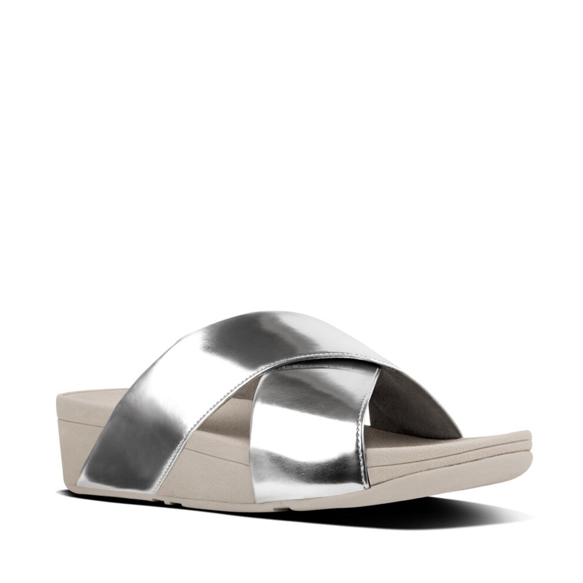 Fit Flop Lulu Cross Slide Sandals Mirror Silver כפכפי פיט פלופ