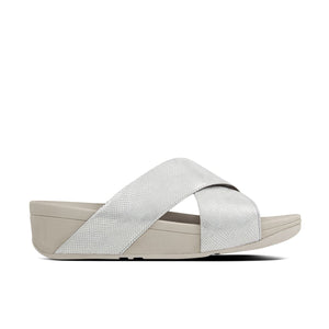 Fit Flop Lulu Cross Slide Sandals Shimmer Print Silver כפכפי פיט פלופ