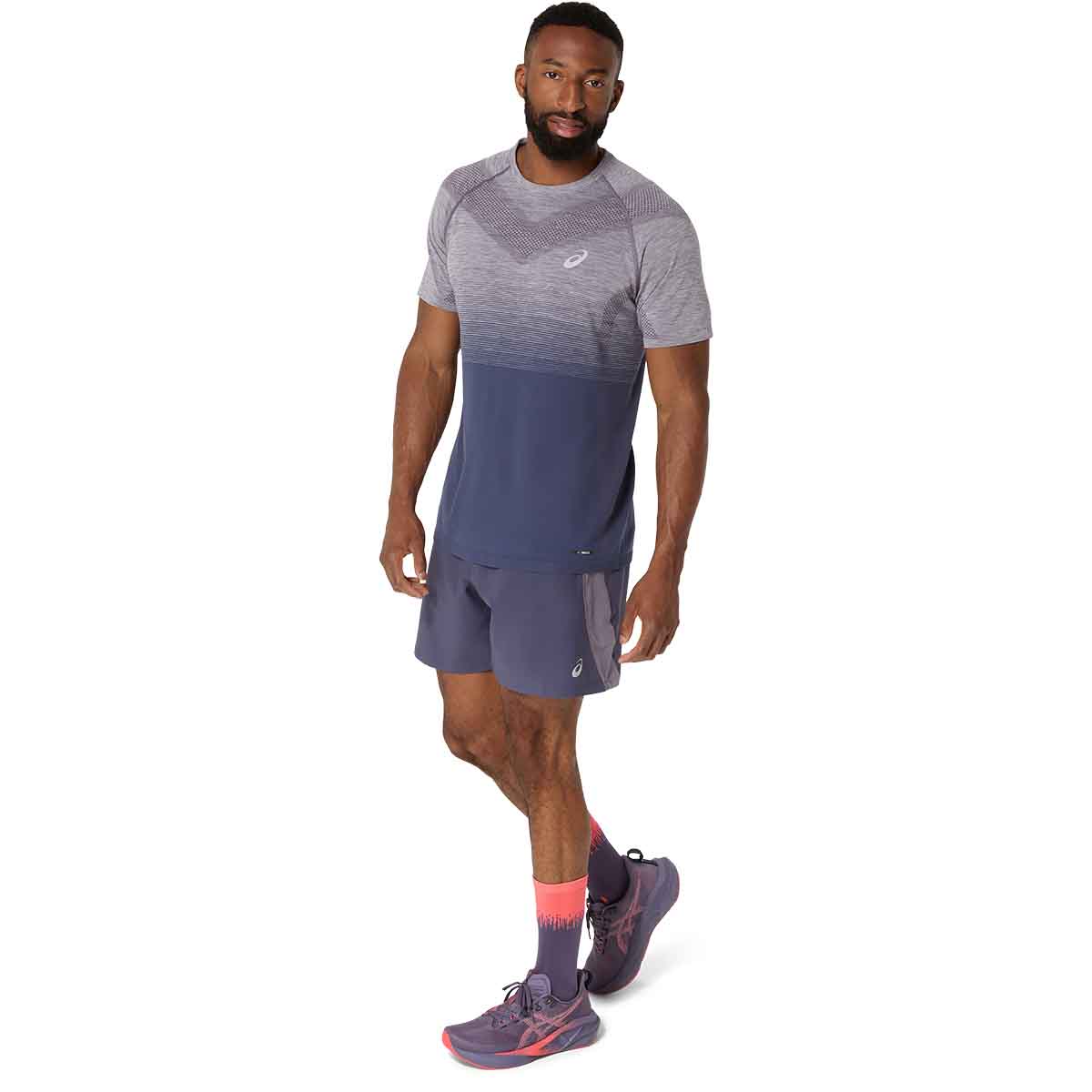 Asics Seamless Ss Top Men Lavender Grey Indigo Fog חולצת ריצה לגברים