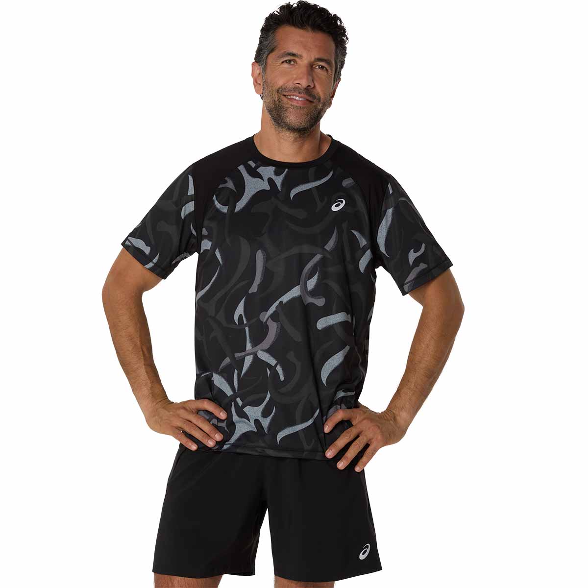 Asics Road All Over Print Ss Top Men חולצת ריצה לגברים