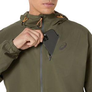 Asics Fujitrail Elite Waterproof Jacket Man Mantle Green ג'קט ריצה עמיד למים לגברים