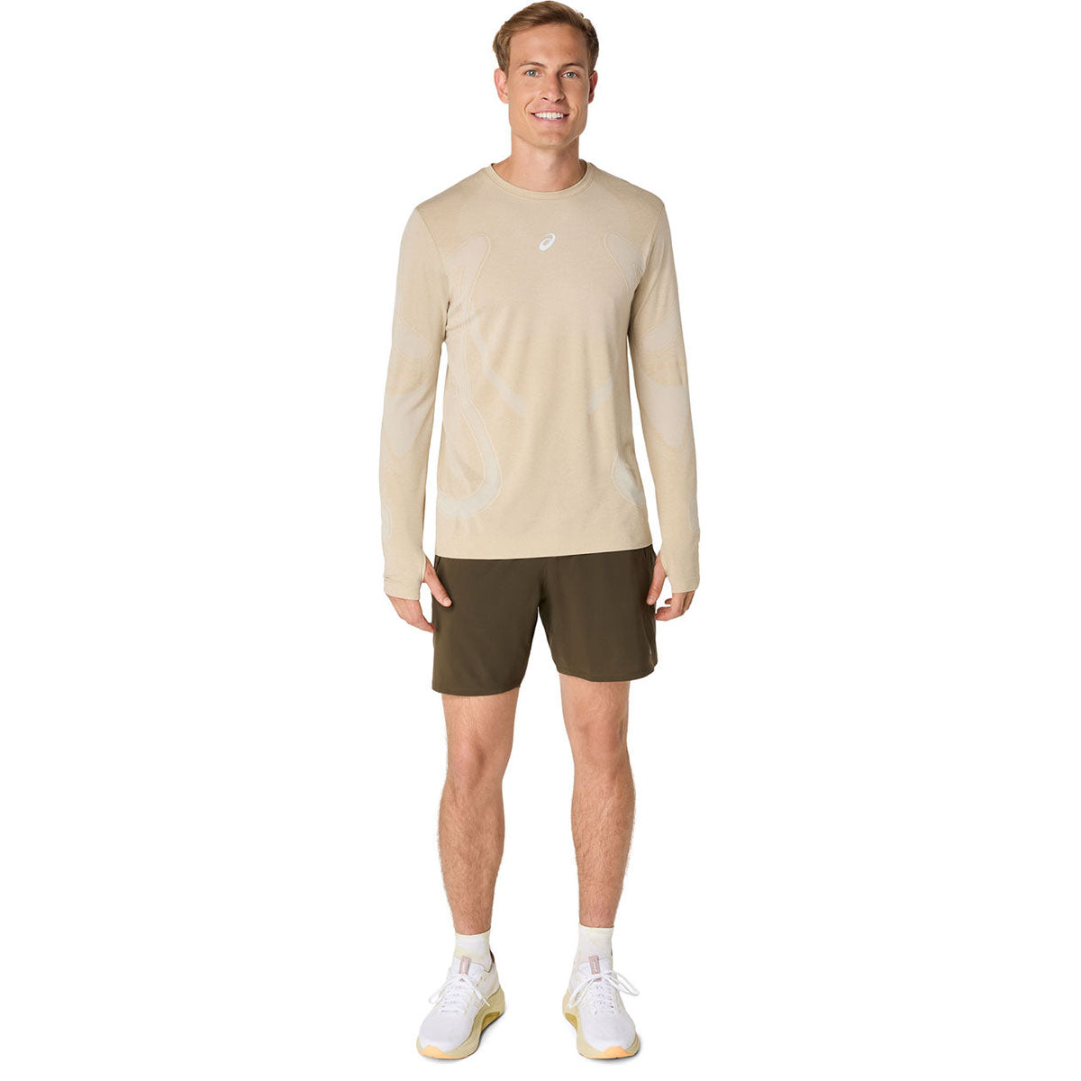 Asics Road Seamless Ls Top Man Cream חולצת ריצה ארוכה לגברים