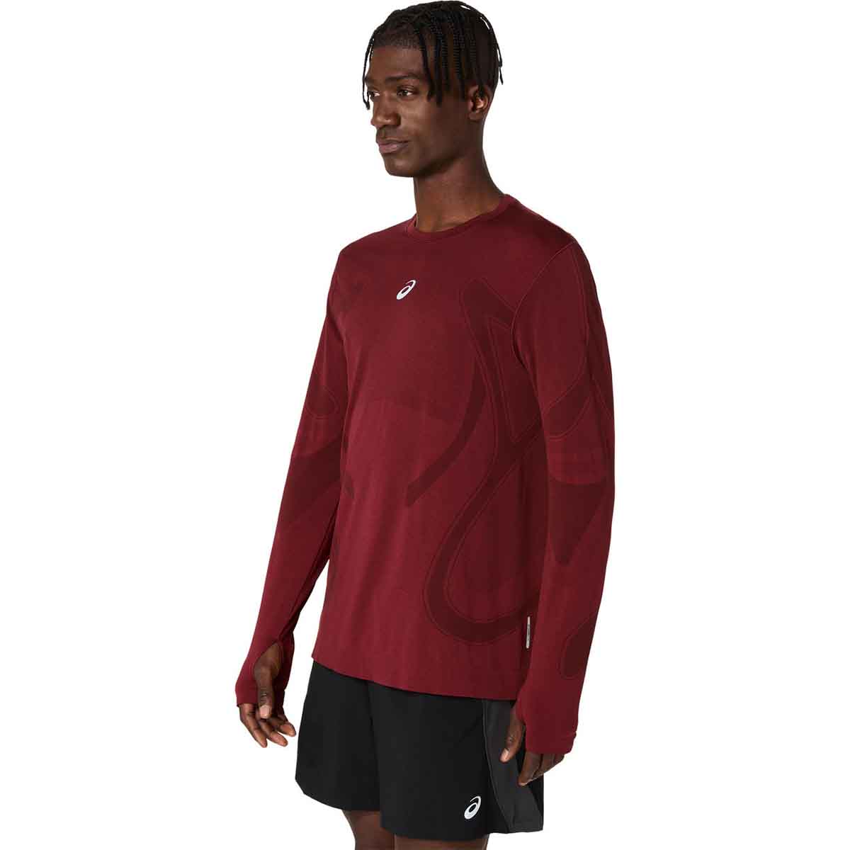 Asics Road Seamless Ls Top Man Dark Red Planet חולצת ריצה ארוכה אסיקס לגברים