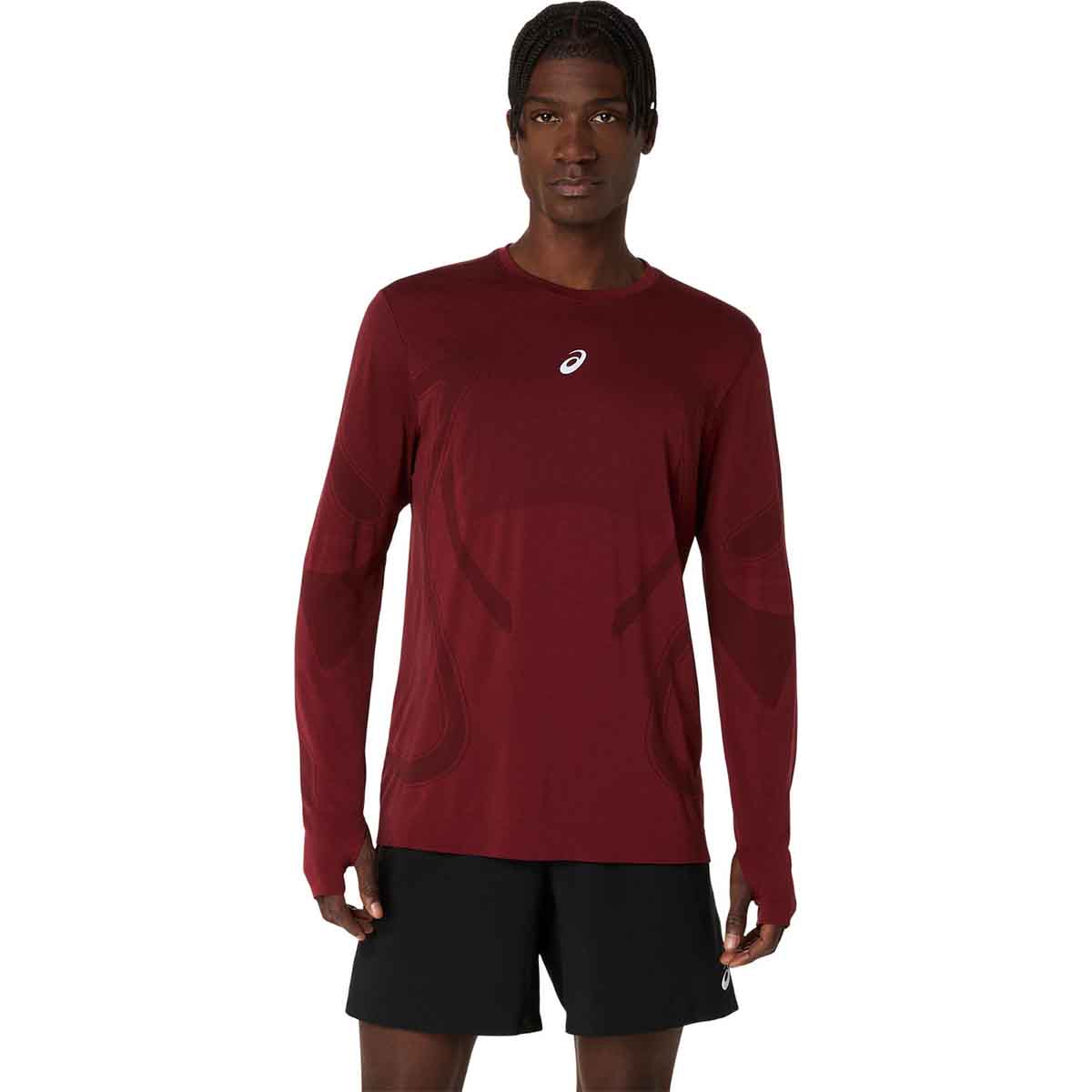 Asics Road Seamless Ls Top Man Dark Red Planet חולצת ריצה ארוכה אסיקס לגברים