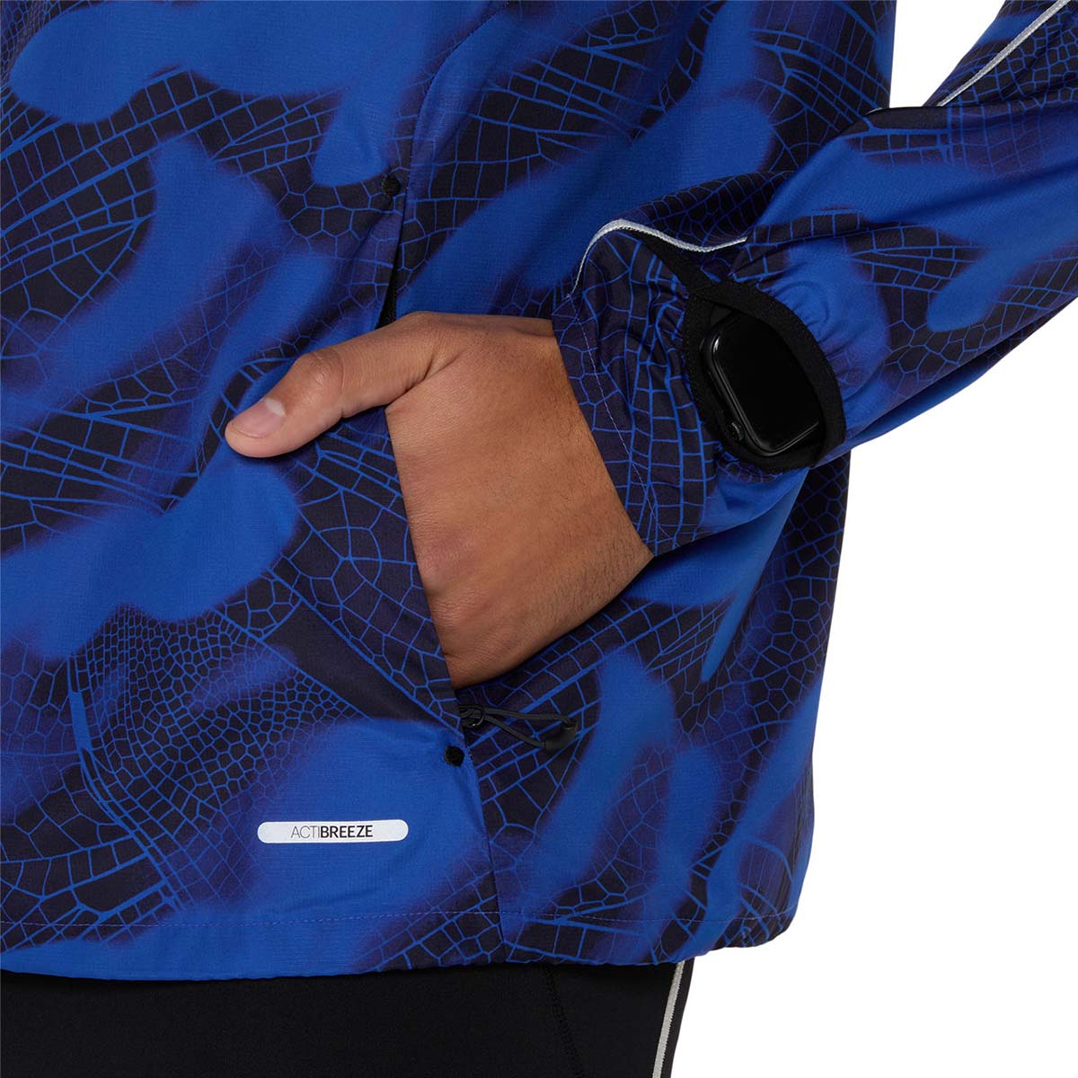 Asics Road Lite-Show Packable Jacket Man Performance Black Dark Cobalt ג'קט ריצה מתקפל לגברים