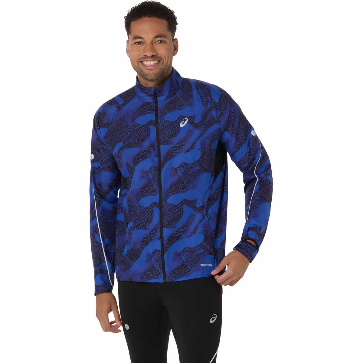 Asics Road Lite-Show Packable Jacket Man Performance Black Dark Cobalt ג'קט ריצה מתקפל לגברים