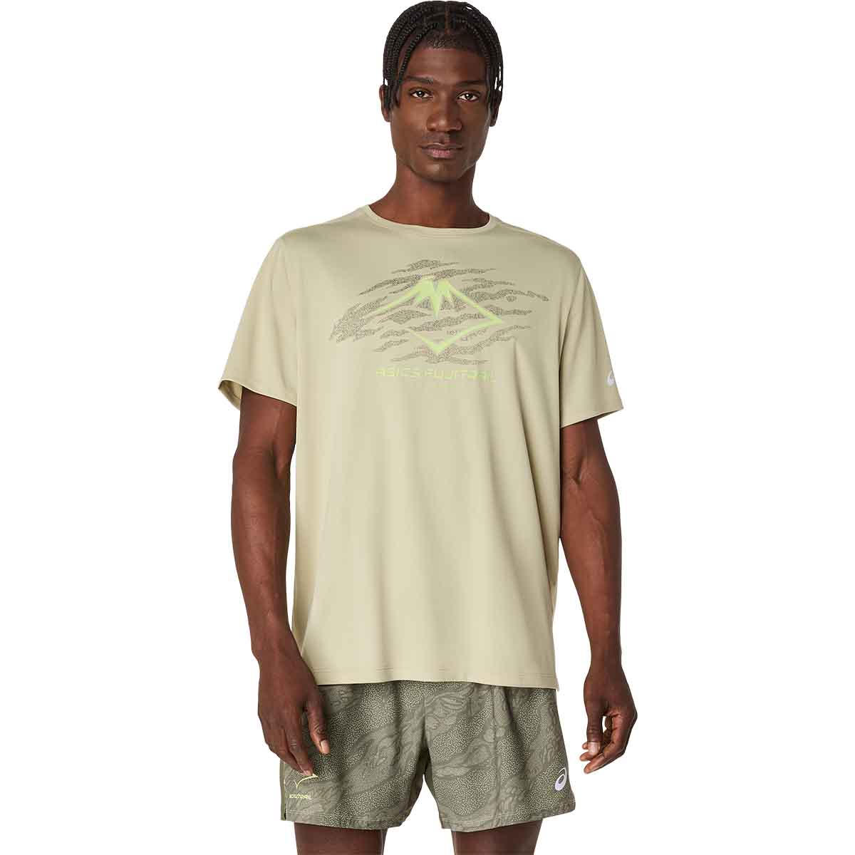 Asics Fujitrail Logo Ss Top Man Khaki חולצת ריצה קצרה לגברים