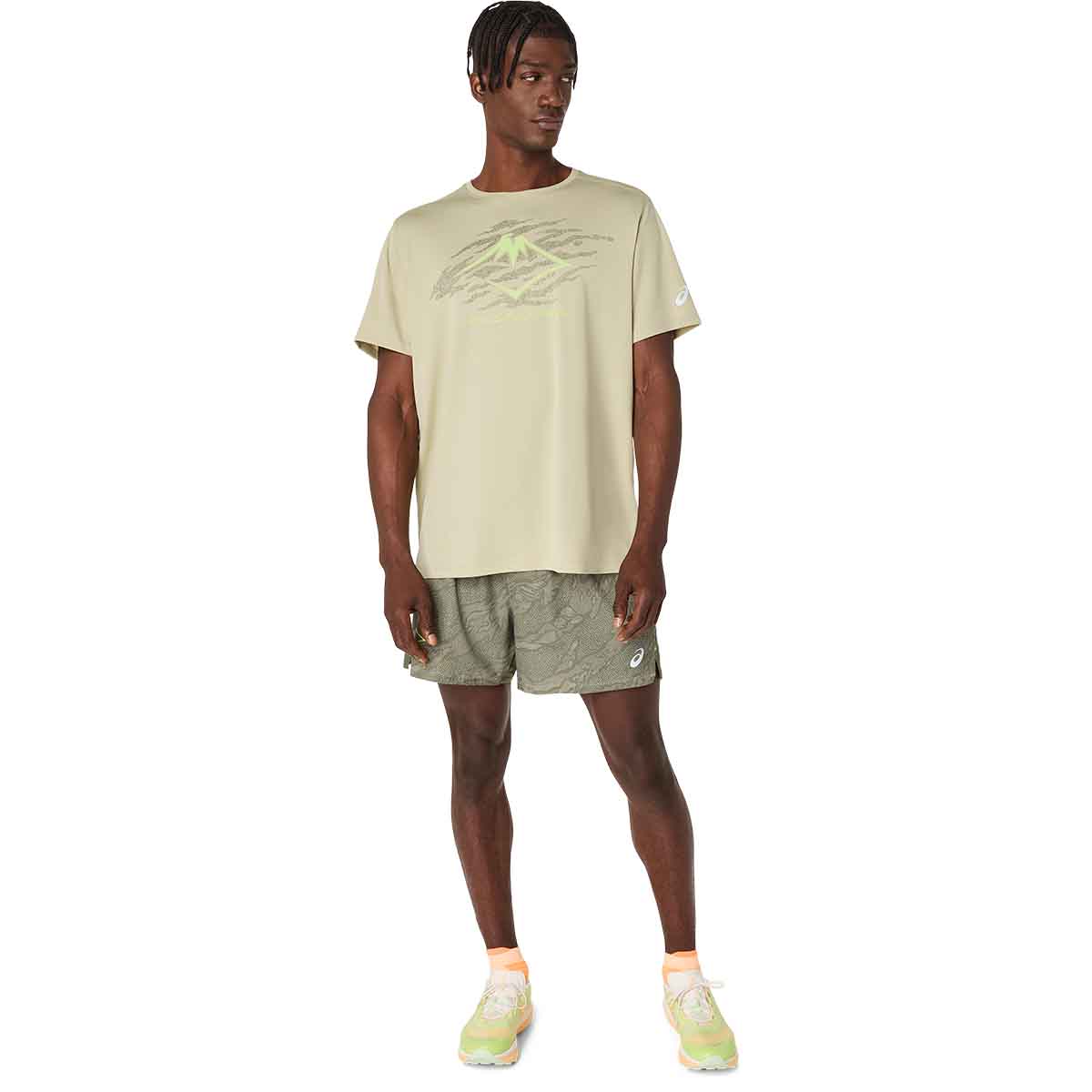 Asics Fujitrail Logo Ss Top Man Khaki חולצת ריצה קצרה לגברים