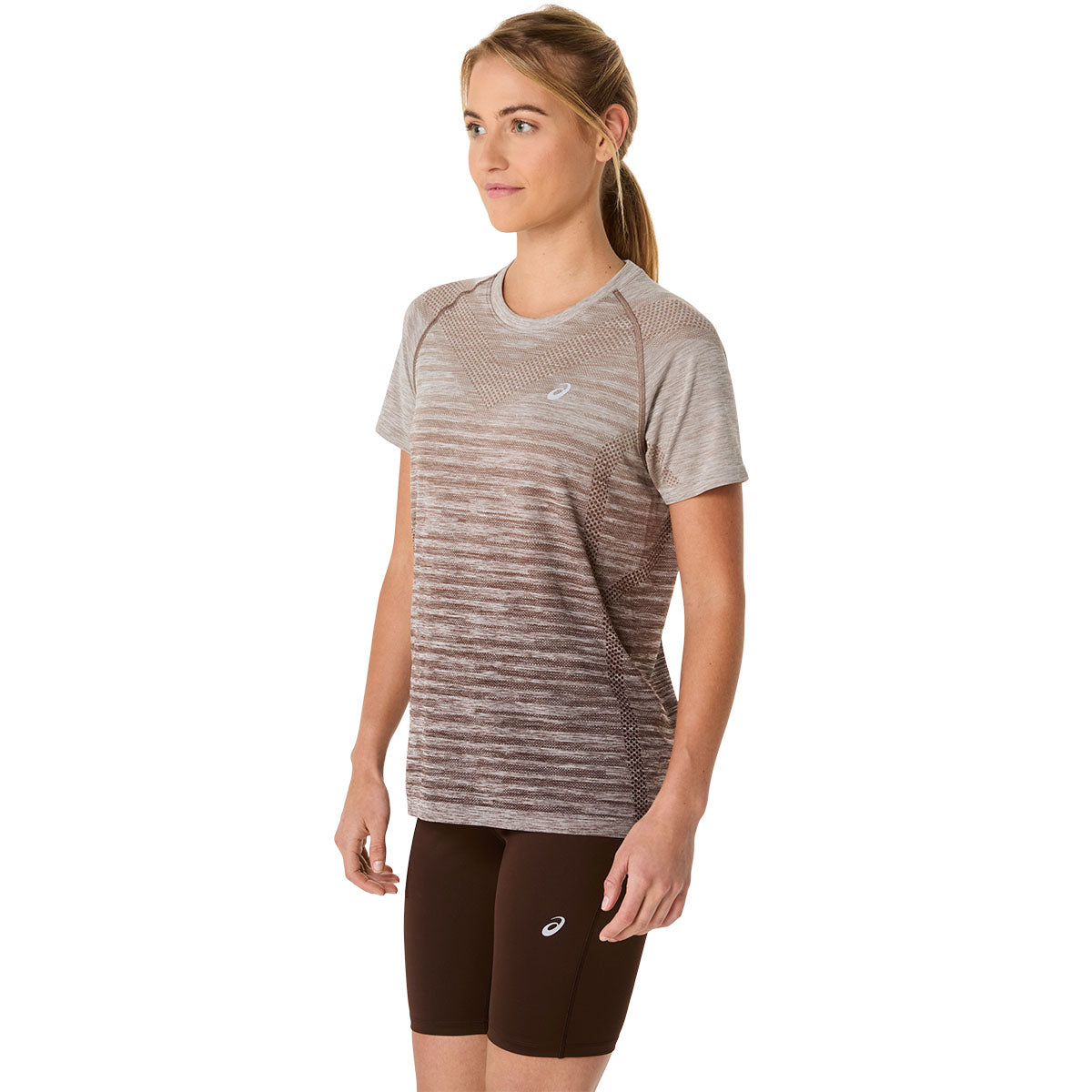 Asics Seamless Ss Top Women Taupe Grey Coffee חולצת ריצה לנשים