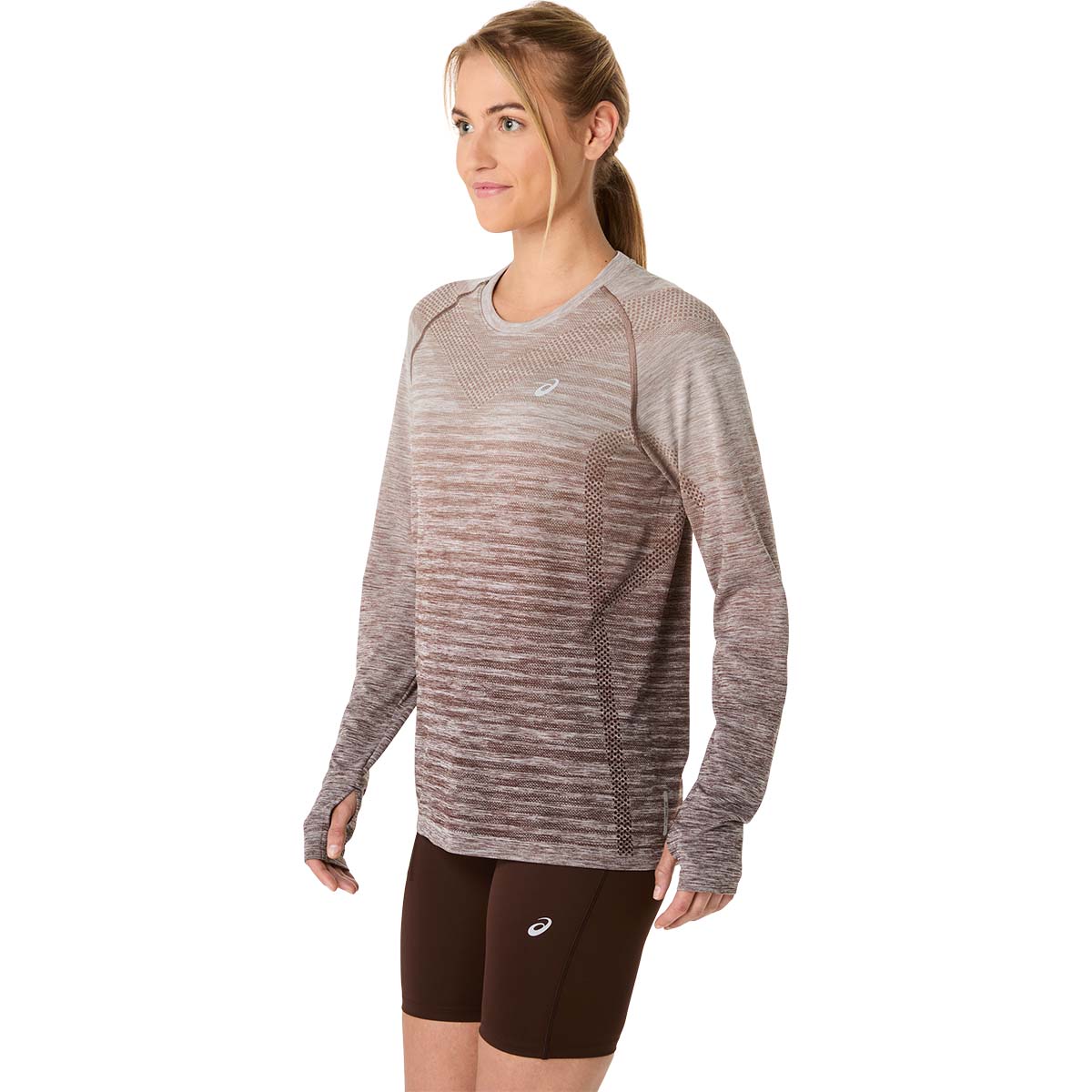 Asics Seamless Ls Top Women Taupe Grey Coffee חולצת ריצה לנשים