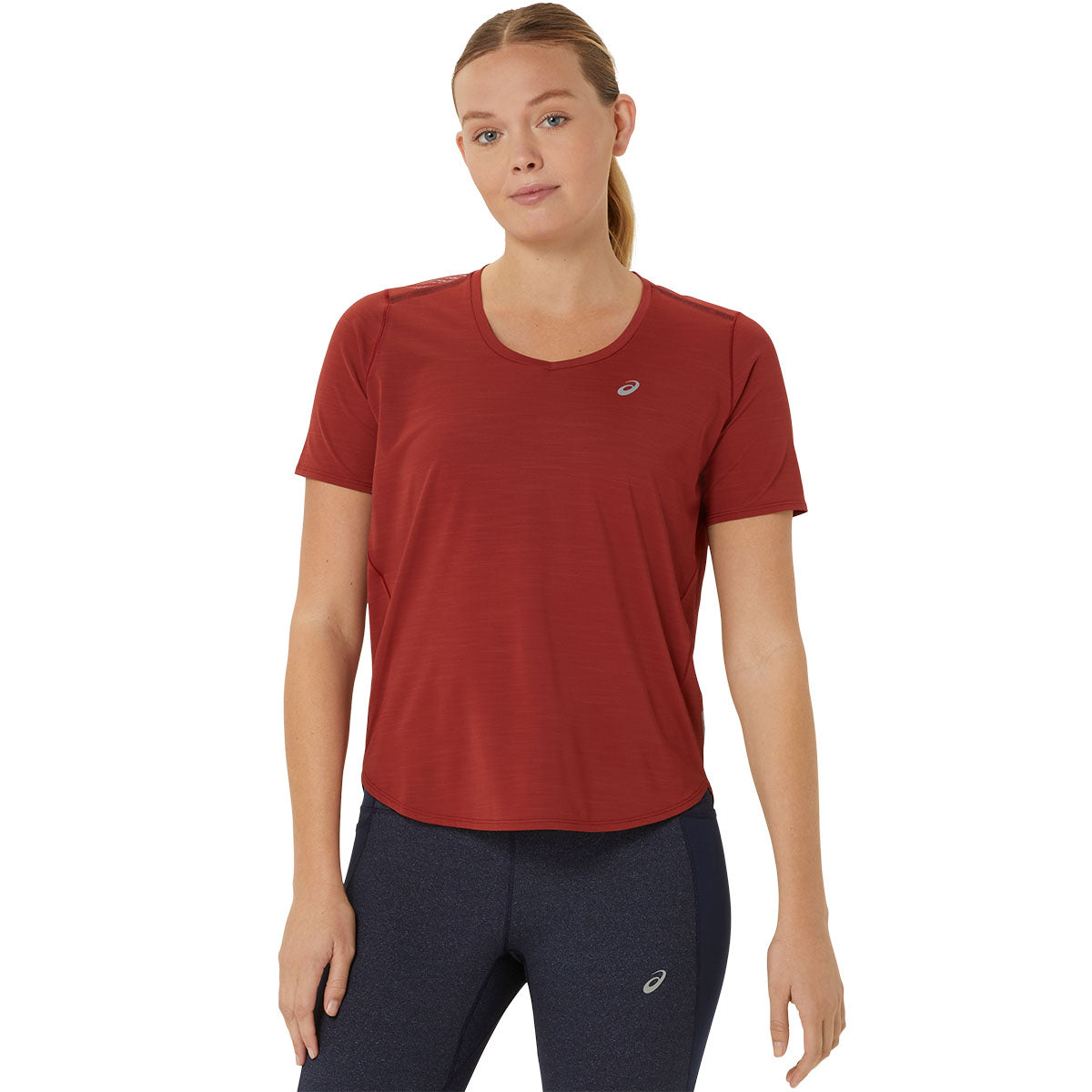 Asics Road V-Neck SS Top Deep Red חולצת נשים אסיקס