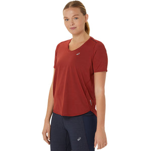 Asics Road V-Neck SS Top Deep Red חולצת נשים אסיקס