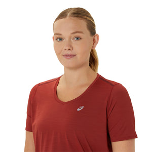 Asics Road V-Neck SS Top Deep Red חולצת נשים אסיקס