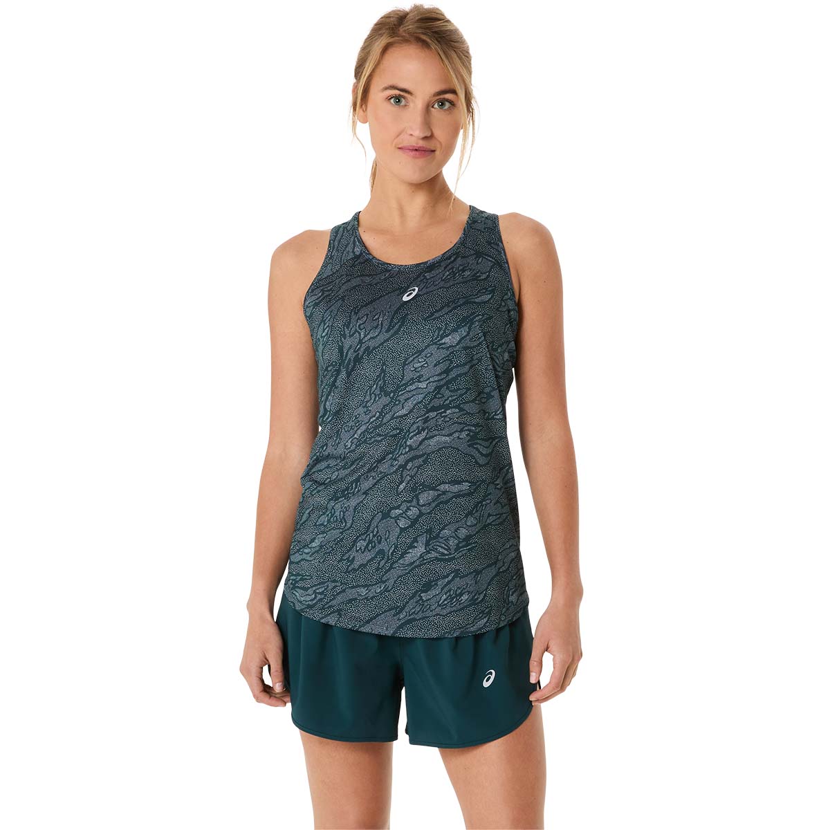 Asics Road All Over Print Tank Women Saxon Green Light Ube גופיית ריצה לנשים