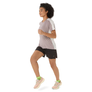 Asics Fujitrail Elite Ss Top Woman Rainstorm Grey Cream חולצת ריצה קצרה אסיקס לנשים