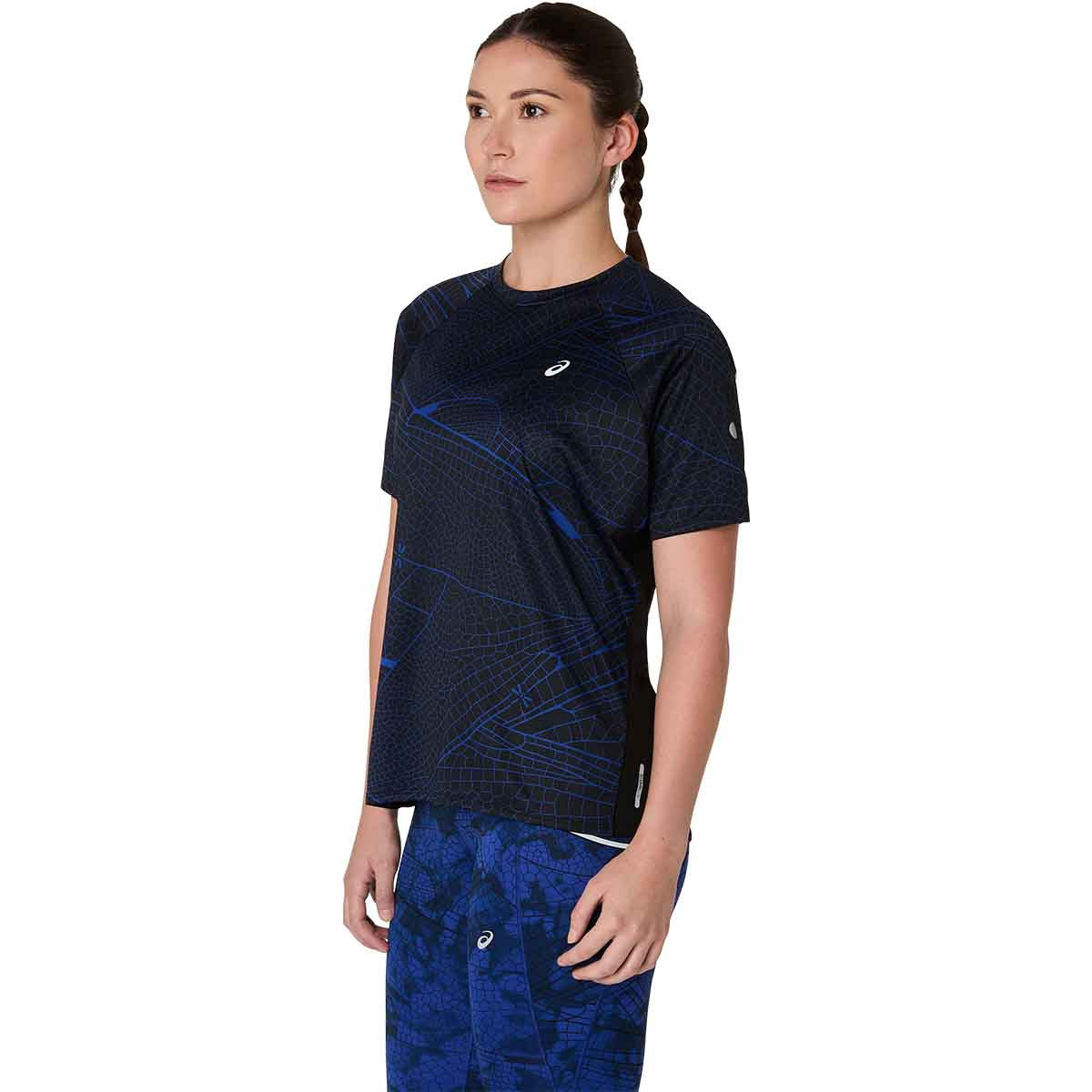 Asics Road Lite Show Ss Top Woman Performance Black Dark Cobalt חולצת ריצה קצרה לנשים
